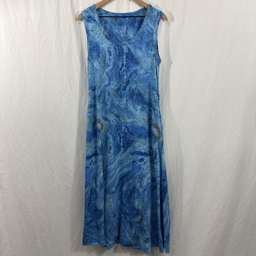 Soft Surroundings Santiago Blue Marble Sleeveless Maxi Dress Womens Sz M?